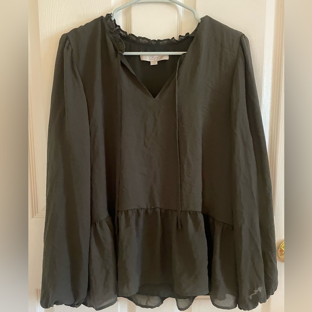 LOFT Hunter Green Peplum Blouse